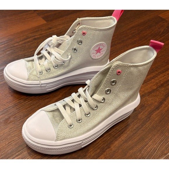 Converse Chuck Taylor Sneaker Girls 4.5 All Star Move Platform Sparkle A06332C - Picture 6 of 10